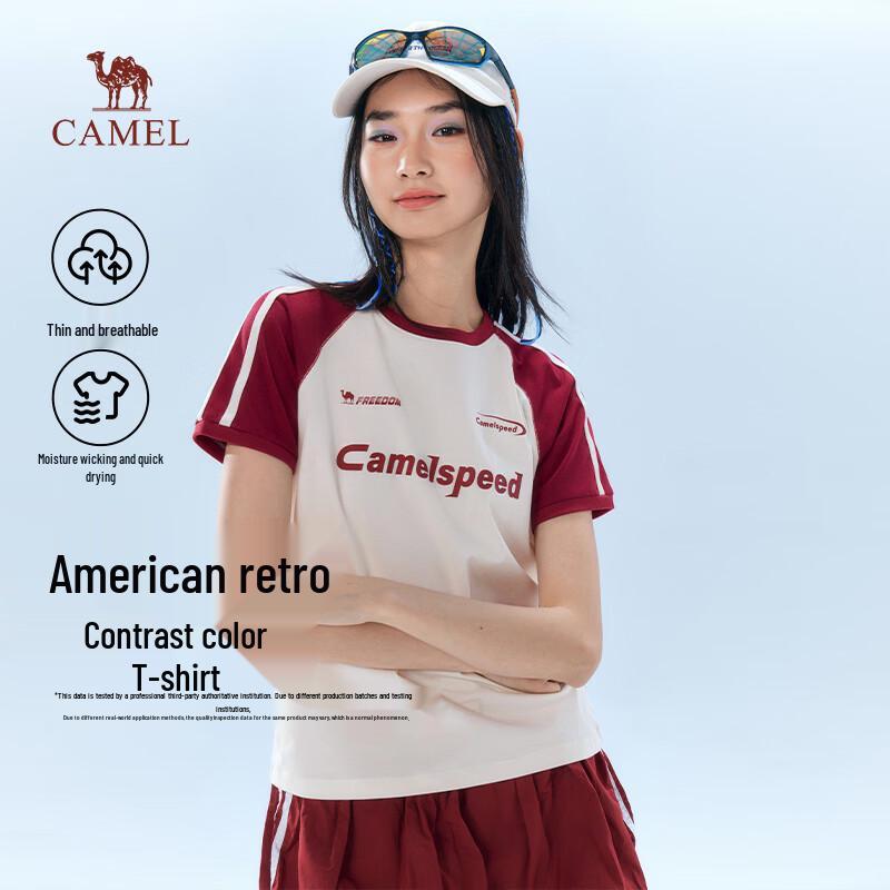 Camel Ретро-футболка в стиле color block с быстрой сушкой для мужчин и женщин