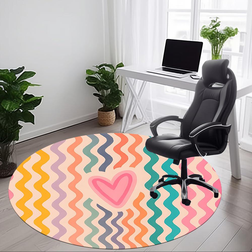 1pc Heart Waves Office Round Area Rug, Indoor Mat Suitable For Office, Under Office Chairs Bedroom Living Room Home Decor, Room Deco