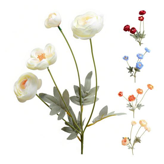 Artificial Lulian Flower Faux Silk Ranunculus Flower with Stem 4 Heads Fake Ranunculus Arrangement for Home Wedding Decoration Table Centerpiece