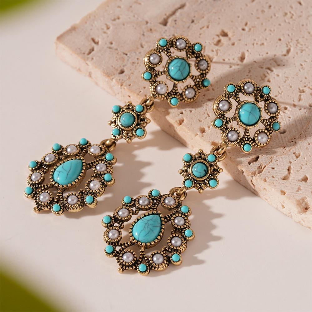 Bohemia Style Bohemian Turquoise Earrings Green Water Drop Earrings Pendant Summer Party