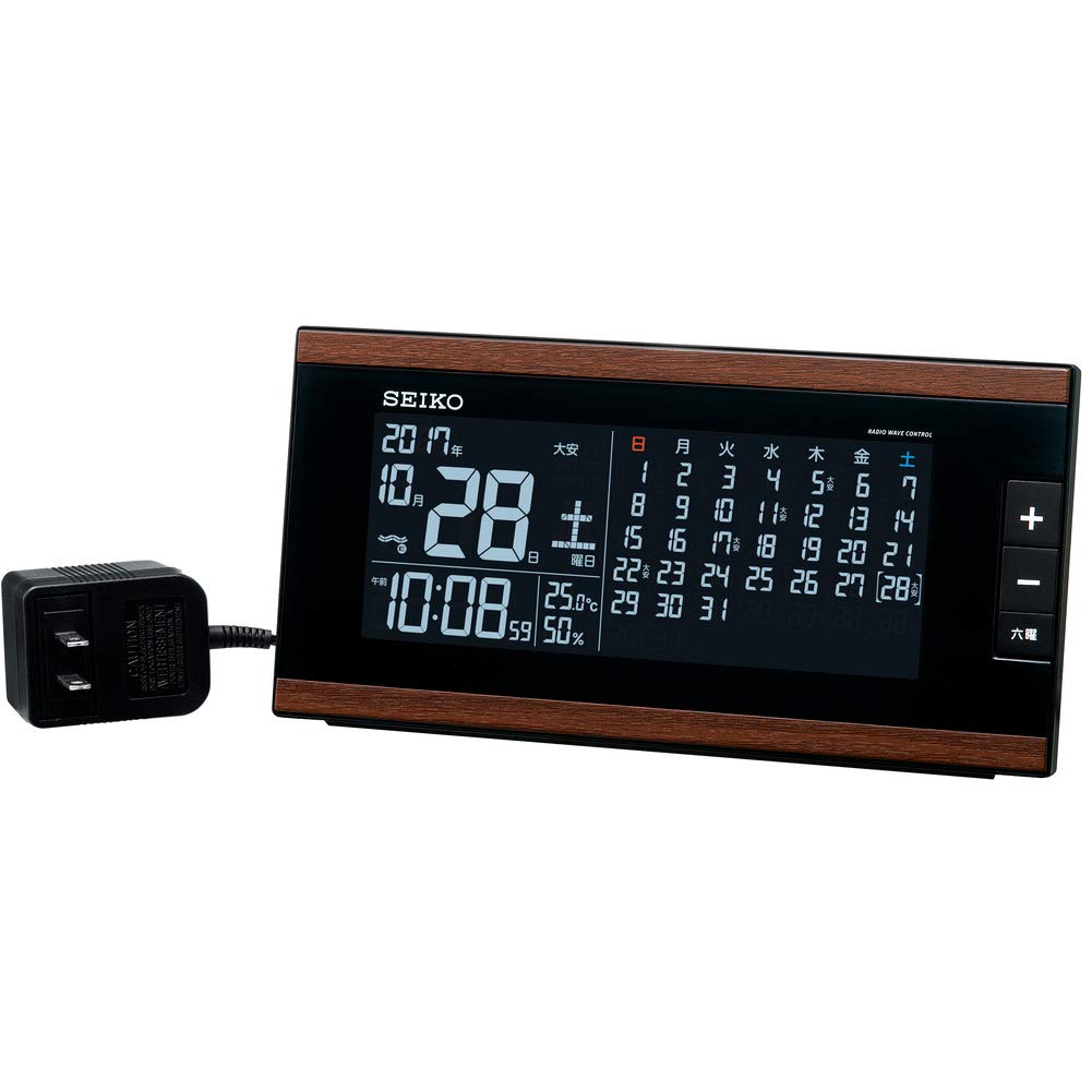 Seiko Clock Seiko Clock Alarm Clock Radio Wave AC Type Digital Monthly Calendar Function Rokudai Display Brown Wood Grain Pattern DL212B SEIKO