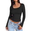 European & American Women's Slim-fit Milk Silk Long-sleeve Navel-baring T-shirt - Autumn Fashion Pullover.