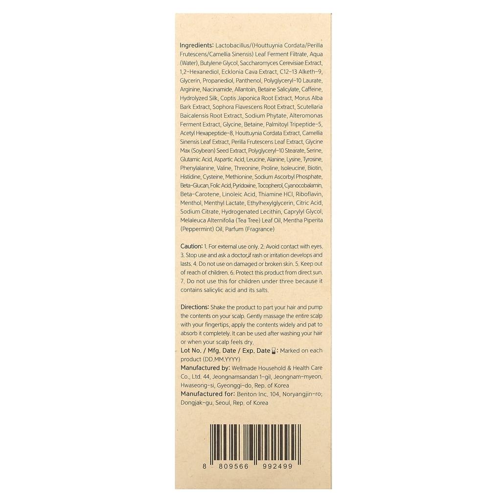 Benton Honest, Ампула тонизирующая для кожи головы, 100 мл (3,38 жидких унций)