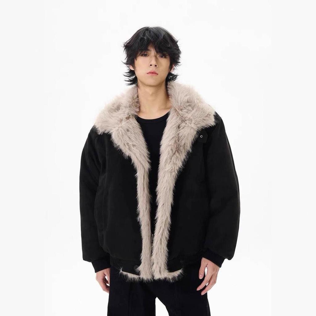 Новая Ретро Потертая Утолщенная Куртка С Меховым Воротником для Мужчин и Женщин