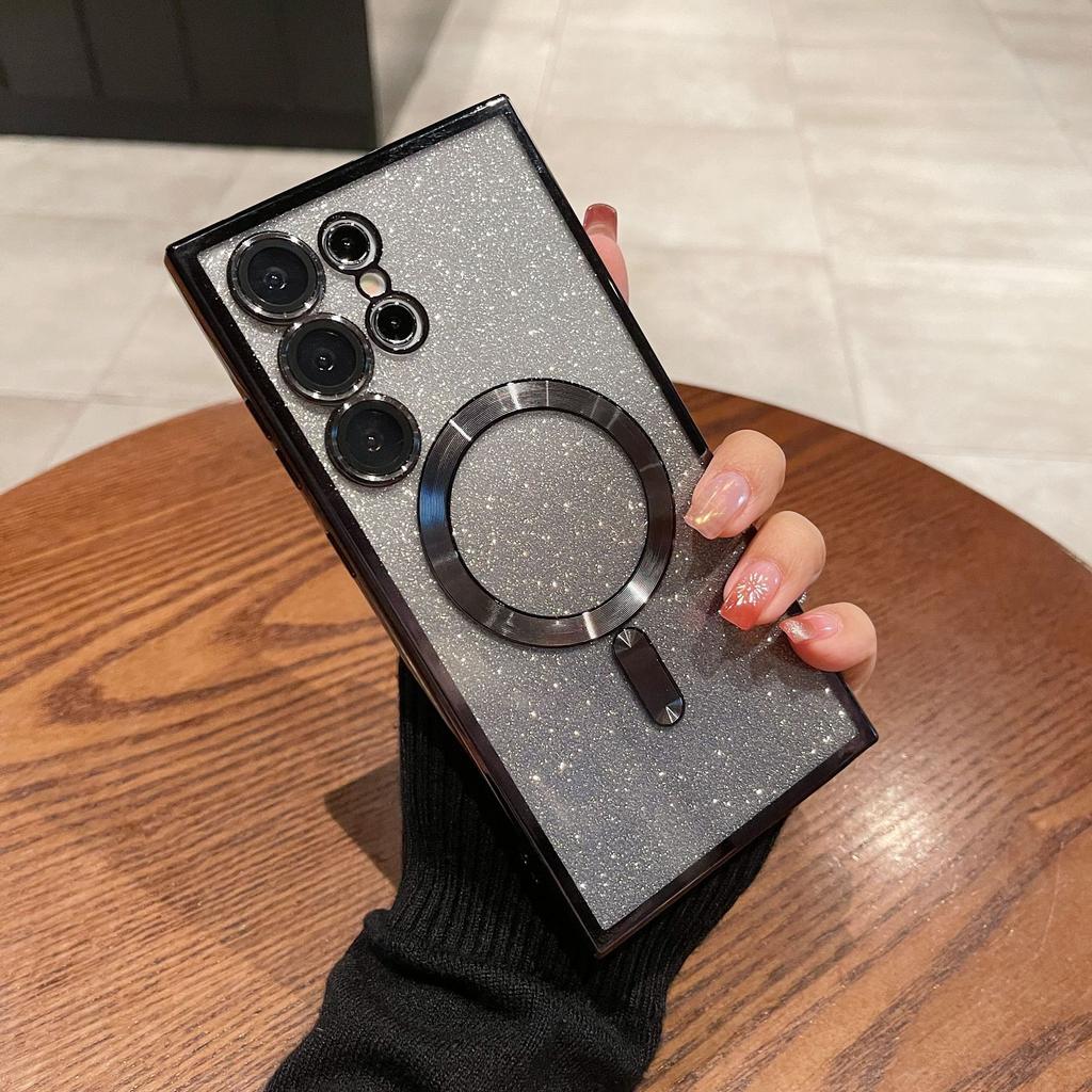 Роскошное покрытие с блестками для магнитного чехла Magsafe для телефона Samsung Galaxy S25 S24 S23 S22 S21 Ultra, мягкий чехол с беспроводной зарядкой