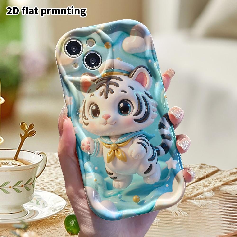 Phone case: 2D flat design suitable for iPhone 18 17 16 15 14 13 Pro protective case, Sailor White Tiger, perfect Christmas and Halloween holiday gift