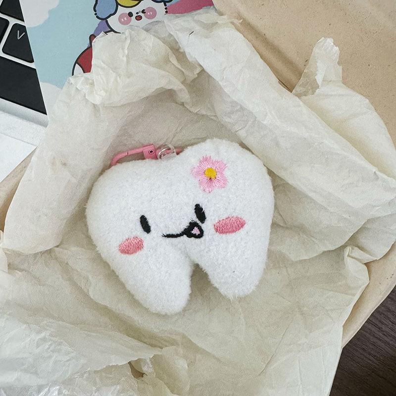 Милый мультяшный зуб плюшевый брелок Kawaii мягкий кулон Keychian креативный рюкзак украшения аксессуары подарки
