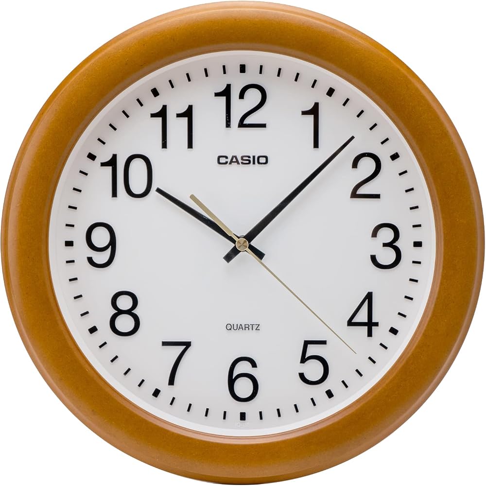 CASIO Wall Clock, Brown, Analog, Wooden Frame, Wood Grain Finish, Silent, Continuous Second Hand, IQ-136-7JF