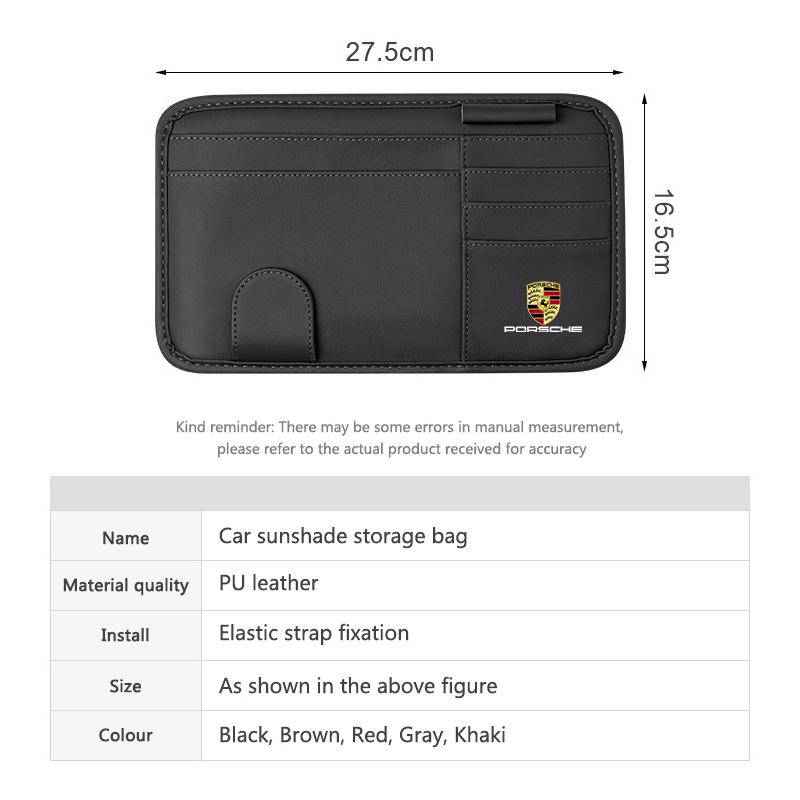 AEKUQ1 1PC Car Sun Visor Multi-function Eyeglasses Clips Card Storage Bag For Porsche Cayenne Panamera Macan 911 718 918 Taycan Boxster