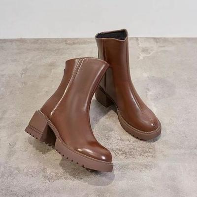 Модные нескользящие ботильоны, однотонные, с круглым носком, женские короткие туфли, коричневые, дизайнерские, роскошные, из искусственной кожи, удобные и элегантные ботинки 39 женские ботильоны