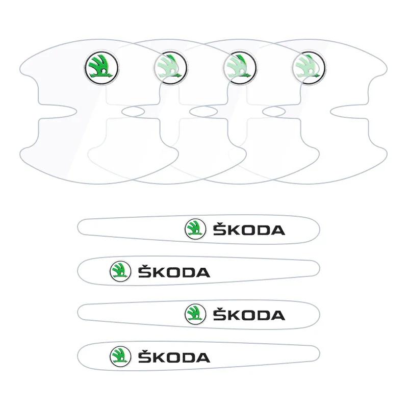 2025 New 4/8PCS For Skoda Octavia Fabia Superb Karoq Car Door Handle Sticker Racing Sport Protection Decals Door Bowl Film Acces