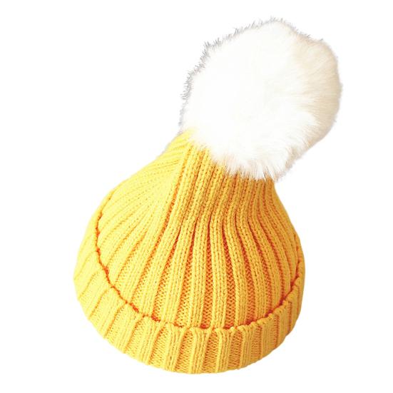 Зимняя детская шапка унисекс вязаная шапка эластичная утолщенная однотонная искусственный меховой шарик декоративная теплая повседневная шапка головной убор для улицы для детей 4-8 лет