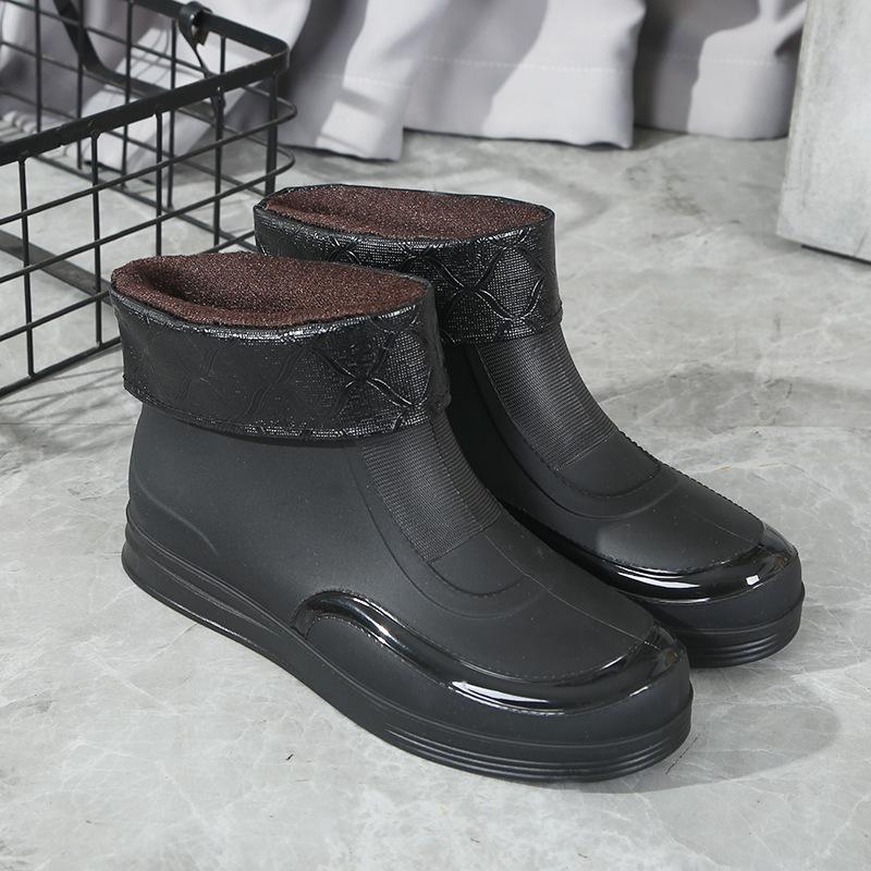 Новые женские резиновые сапоги Водонепроницаемая обувь Нескользящие Низкие Короткие Резиновые Сапоги Водная Обувь Толстая Подошва Утепленные Хлопком Теплые Резиновые Сапоги