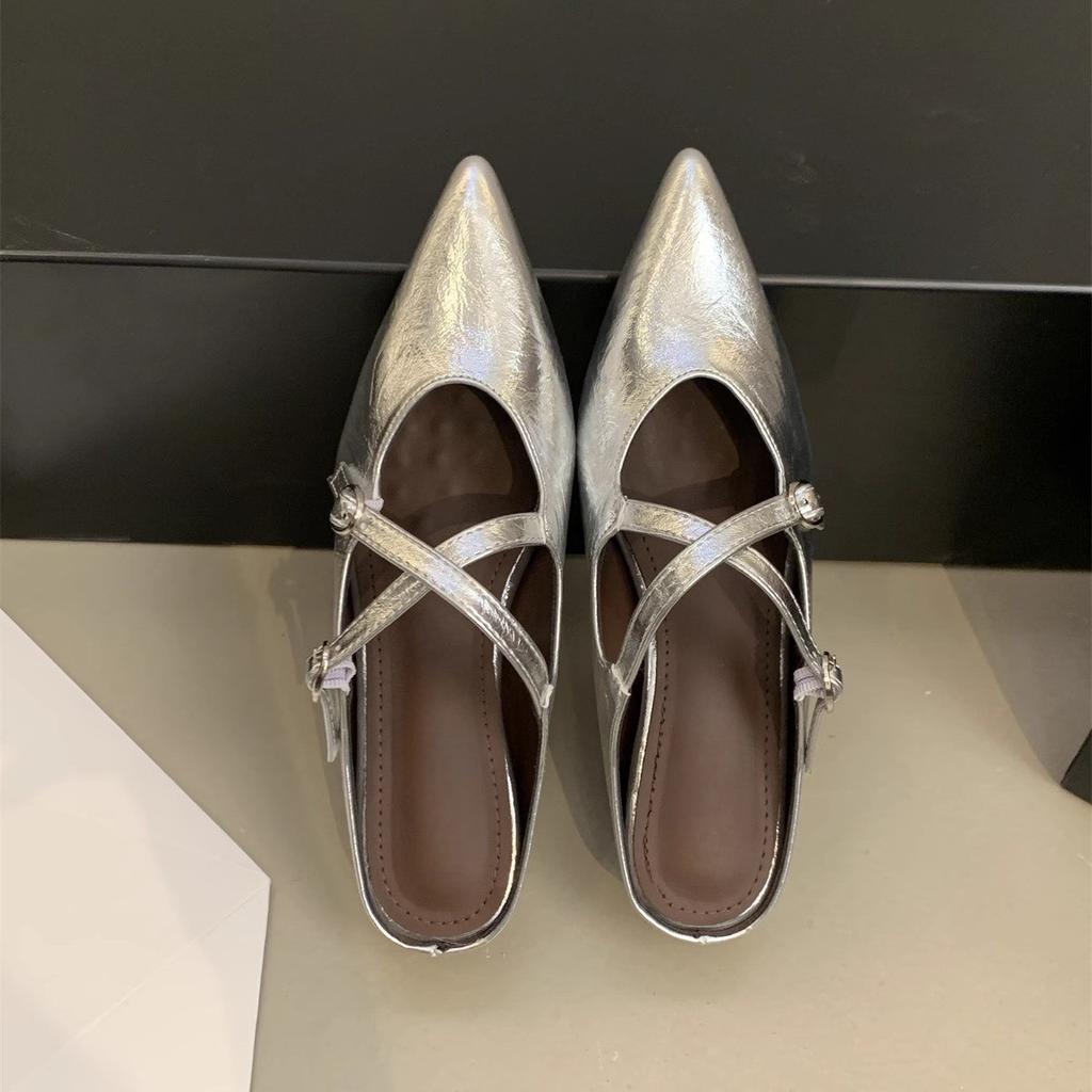 French Style with Skirt Half Slippers Women's Outer Wear 2025 Spring and Summer Bag Head Pointed Head Shallow Mouth Soft Bottom Inner Height Increase