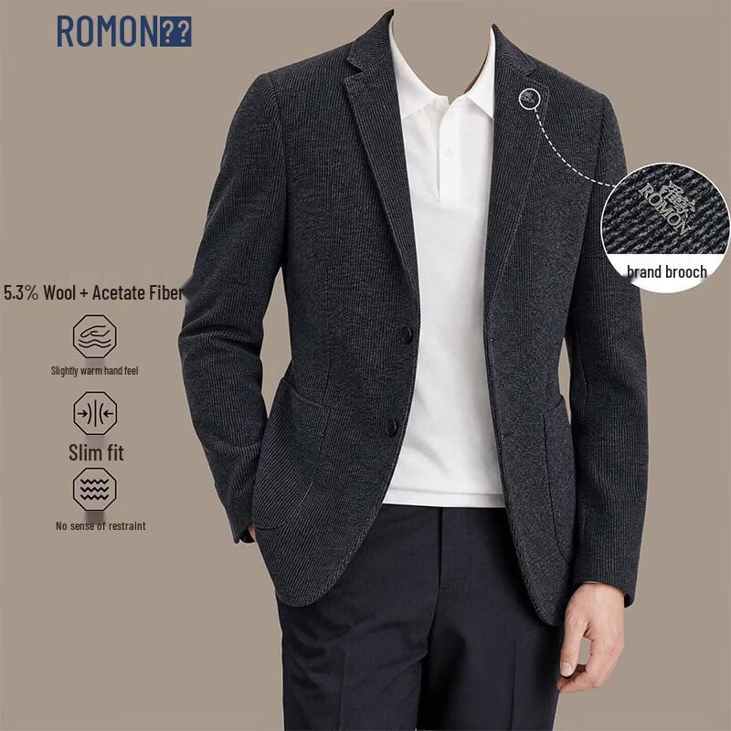 ROMON Men's Old Money Style Casual Wool-Blend Blazer