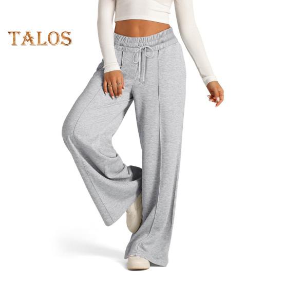 Женские повседневные брюки с эластичной резинкой и высокой талией, регулируемые на шнурке, прямые широкие брюки с карманами, однотонные длинные брюки