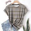 Striped Casual Sports Women's T-shirt Summer Round Neck Short Sleeved Element Pattern Checkered Loose Fit T-shirts