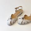 Spot Version~ New French Hollow Soft Leather One-word Sandals Women's Round Head Versatile Retro Camellia Roman Shoes
