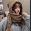 Корейский зимний комплект шапка и шарф для женщин, толстая вязаная шапка-бини с помпоном и ушками, боннет для экстремального холода, шляпа-ведро для женщин