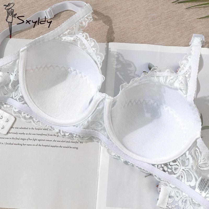 Women's Side Breast Control Full Cup Bra Plus Size Thin Cotton Cup Lace Bra Sexy Push Up Underwire Bra 36-42 C/D