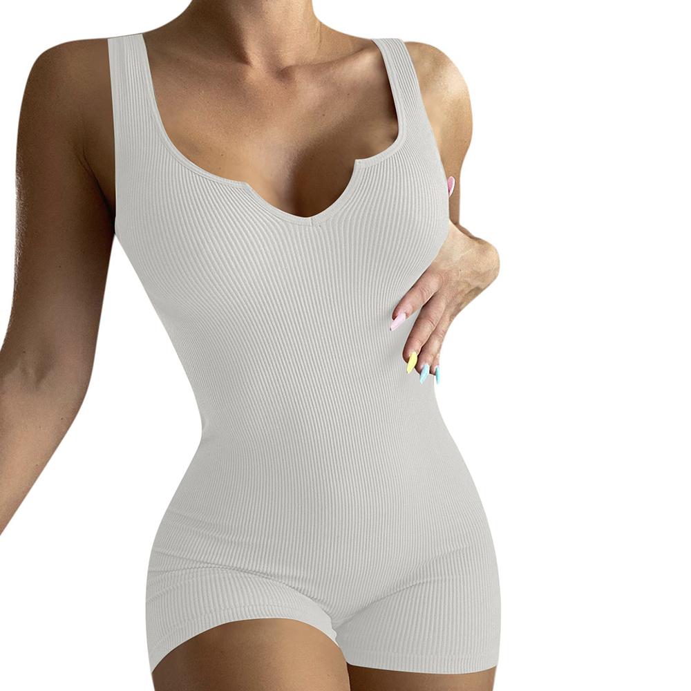 Женский сексуальный ребристый боди без рукавов, эластичный трико, шорты, комбинезон, комбинезон