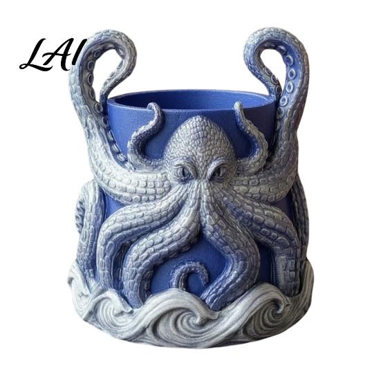 Fantasy Style Plant Container 3D Printed Octopus Planter with Tray Unique Marine-Inspired Succulents Pot Novelty Sea Monsters Decor Pot Drainage