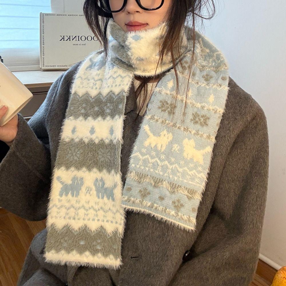 Fair Isle Style Winter Cashmere Scarves Snowflake Wool Shawl Jacquard Knitted Scarf Autumn Winter