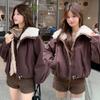 Women Short Faux Lamb Fur Collar Padded Workwear Winter Jacket