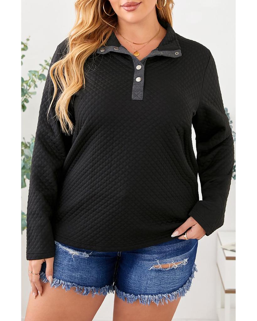 Azura Exchange Quilted Button Up Henley Sweatshirt