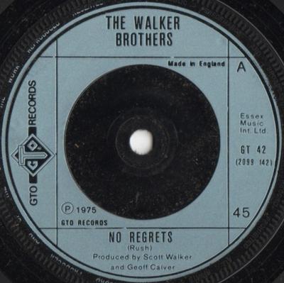 7-дюймовая пластинка WALKER BROTHERS - No Regrets GT42 GTO 1975 UK Рок Б/У