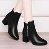 Short Fashion Cotton Boots Women's Autumn and Winter New Soft-soled Martin Boots Versatile Thick Heel Medium Heel Velvet Thermal Leather Boots