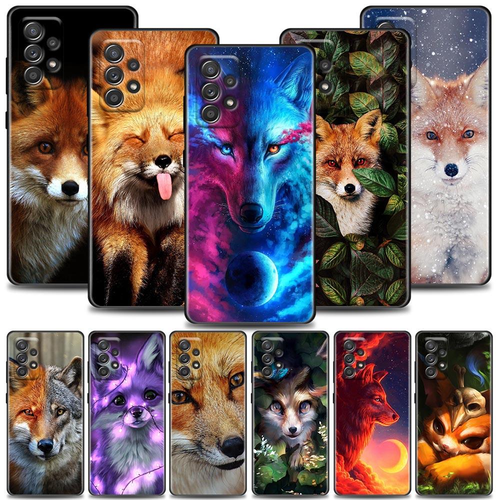 Милые чехлы с животными-лисами для Samsung Galaxy A52 5G Funda A13 A54 A52s A53 A72 A73 A33 A23 A32 A51 A71 Мягкий ТПУ Силиконовый Черный Чехол