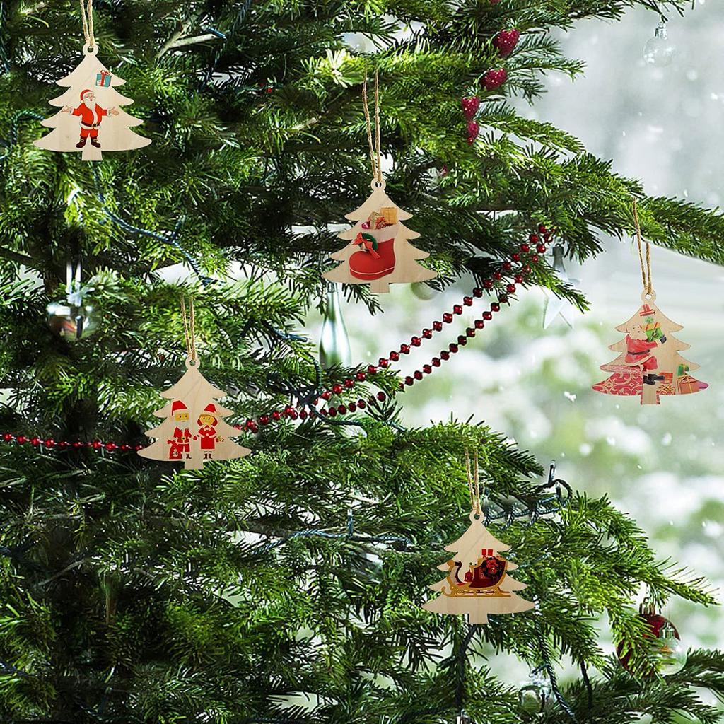 10 Pcs 5 Styles Wooden Slices Crafts DIY Christmas Tree Ornaments Decorations Xmas Hanging Craft For Holiday Home Party