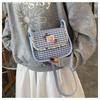Contrast Color Plaid Canvas Small Bag Women's New Fashion Lace Small Square Bag Versatile Shoulder Messenger Bag