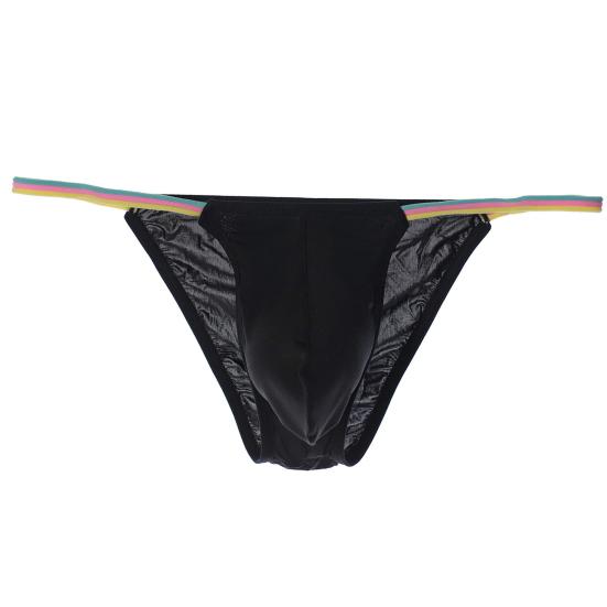 Men Thong Colorful Waistband Stretch Ice Silk Solid Color Sexy U Convex Briefs