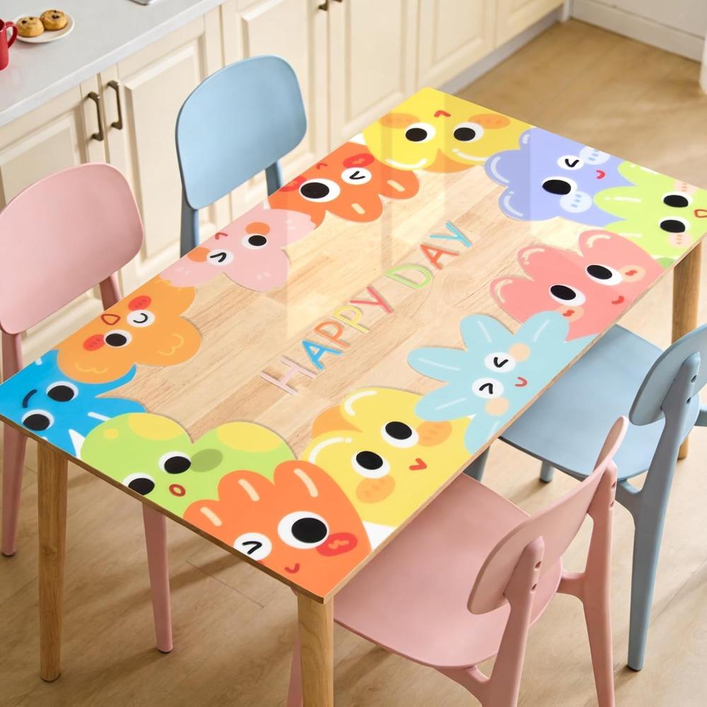 Kids' Table Protector Cover 47x24 Inch-Cute Cartoon Printed Waterproof Oil-Proof PVC Pad Desk Protector Mat