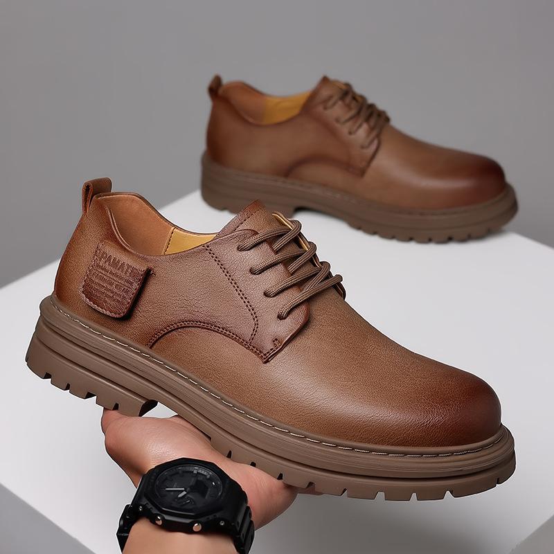 Кожаные туфли Мужские осенние кожаные туфли Мотоциклетные ботинки Ретро Британский стиль Универсальные повседневные деловые туфли