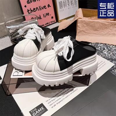 2025 весна новая сумка голова ракушка голова толстая подошва кекс большой голова шнуровка JK мокасины полутапочки верхняя женская обувь