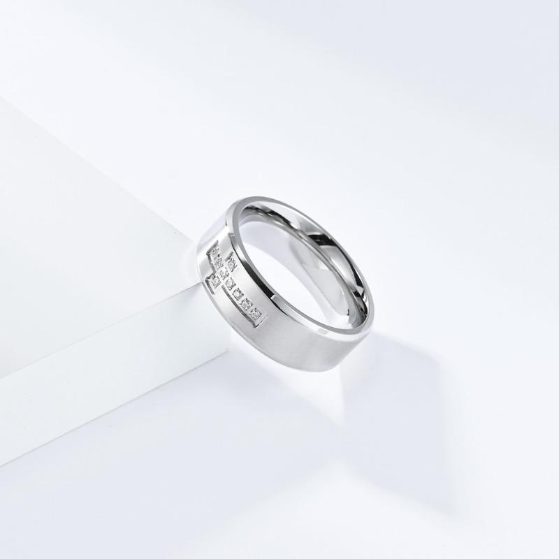 Роскошное инкрустированное бриллиантами кольцо из титановой стали с крестом для мужчин, ювелирные изделия веры, серебряное обручальное кольцо на палец для пары