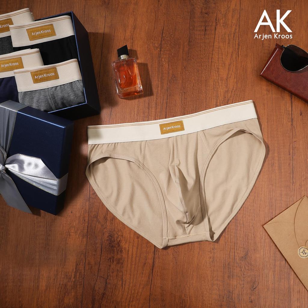Мужские спортивные трусы-бикини Arjen Kroos, хлопок, застежка спереди, 3D формованные, мягкие, дышащие, AK3033 - бежевый - 1 шт., размер M