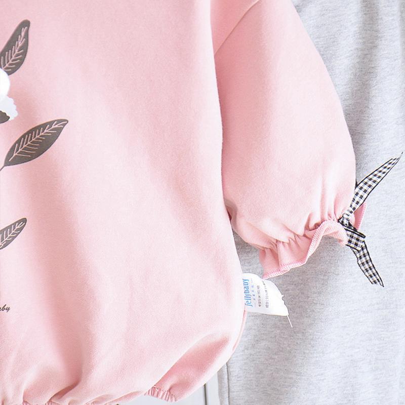 2pcs Baby Girls Tracksuit Set Leaves Cartoon Printing Long-sleeved Round Neck Shirt Trousers Suit