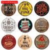 1pc 2d Flat BBQ Area Round Wooden Sign - 20cm, Retro Dad BBQ Outdoor Party Decoration Board, Retro Barbecue Rules Slogan, Home Garage Decoration