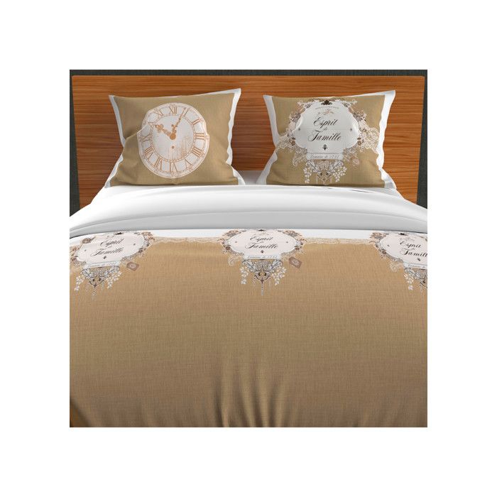 SOLEIL D'OCRE Esprit De Famille Duvet Set 100% Cotton - 1 Duvet Cover 240 X 260 Cm + 2 Pillowcases - Taupe