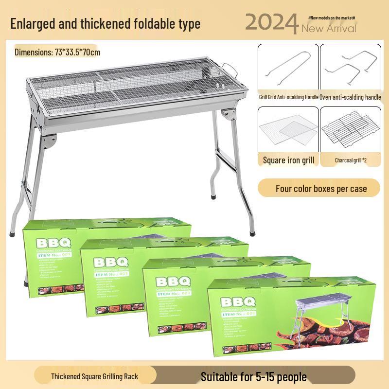 Large Portable Stainless Steel Charcoal BBQ Grill - Outdoor Folding Patio Oven
