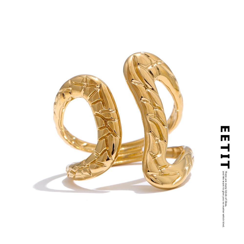 Eetit Модное регулируемое полое кольцо из нержавеющей стали с геометрическим узором 18K с покрытием PVD, индивидуальные ювелирные аксессуары, подарок