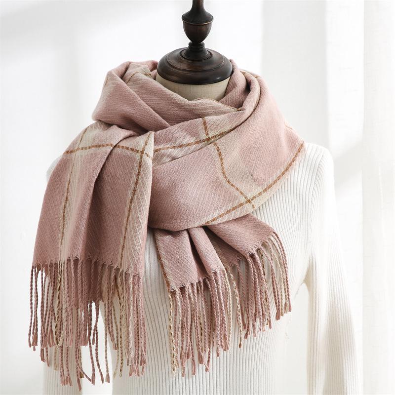 Scarf Woman Winter Sweet Warm Scarf Shawl 2025 Imitation Cashmere Scarf Plaid Scarf Shawl