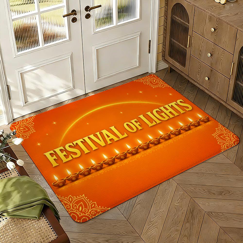 Фестиваль Дивали Световой Декор Напольный Коврик Мягкий Утолщенный Впитывающий Нескользящий Спальня Гостиная Придверный Коврик Домашние Фланелевые Коврики