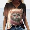 Fashionable Women's V-neck T-shirt Kawaii Cat Print 3D T-shirt Tops Girls Y2K Clothing Summer Short Sleeve Casual Vacation Women