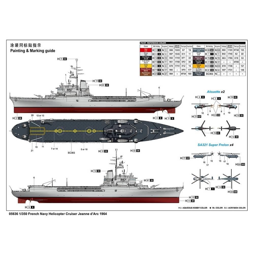 Trumpeter 1/350 Scale French Helicopter Aircraft Carrier Joan of Arc 1964 Plastic Model Kit 05636 (Ship)