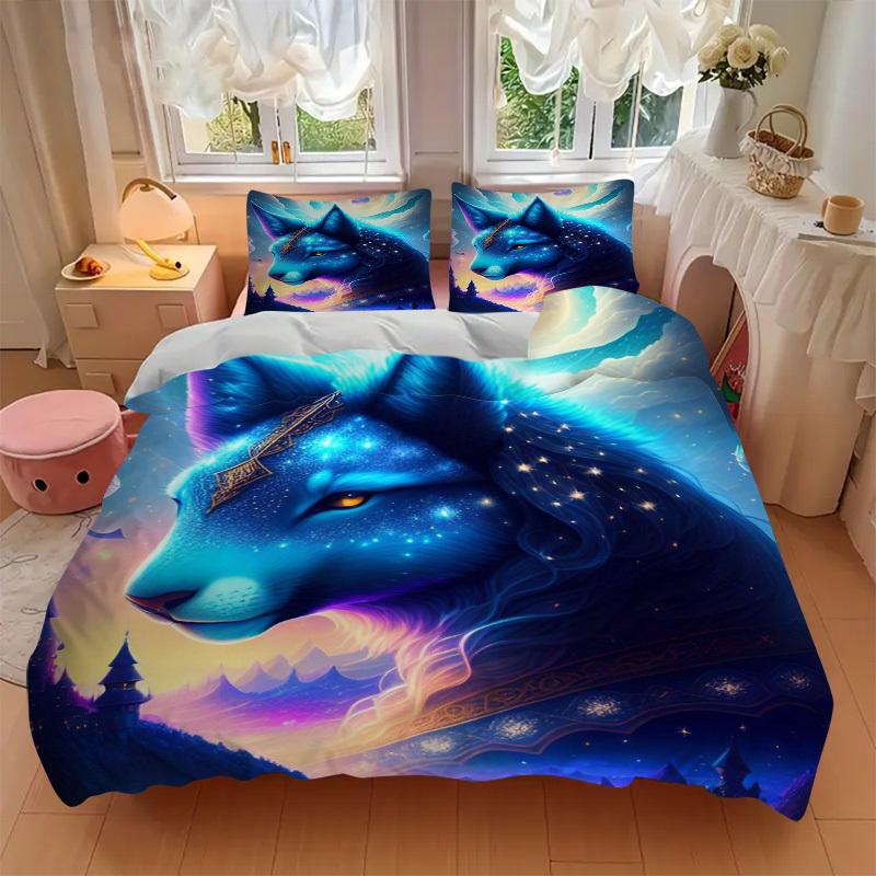 3 шт. Аниме Волк Комплект постельного белья - Включает один пододеяльник и две наволочки (Нет ядра) - Идеально для декора спальни и гостевой комнаты, Празднич